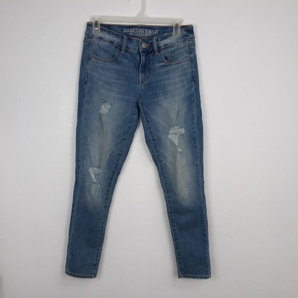 American Eagle Women's Jeans Jegging Size 4 SHORT Distressed Super Stretch 4-PKT
